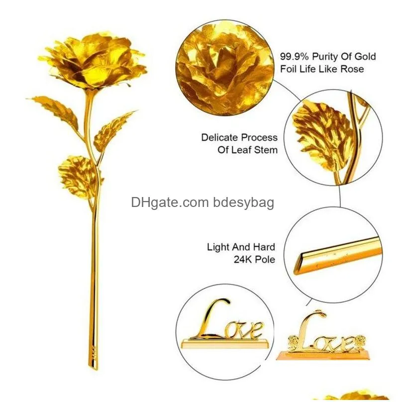 artificial gold foil plated rose flowers birthday valentine day mother day wedding gift home decorative flowers