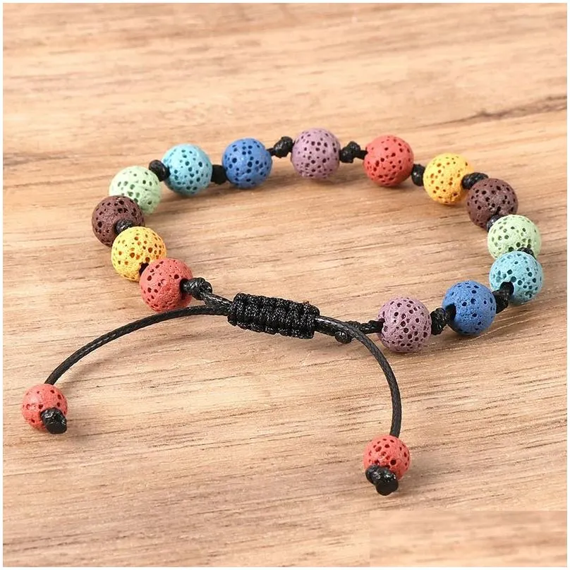 colored lava stone ethnic bracelet hand weaving adjustable bracelets for women men jewelry