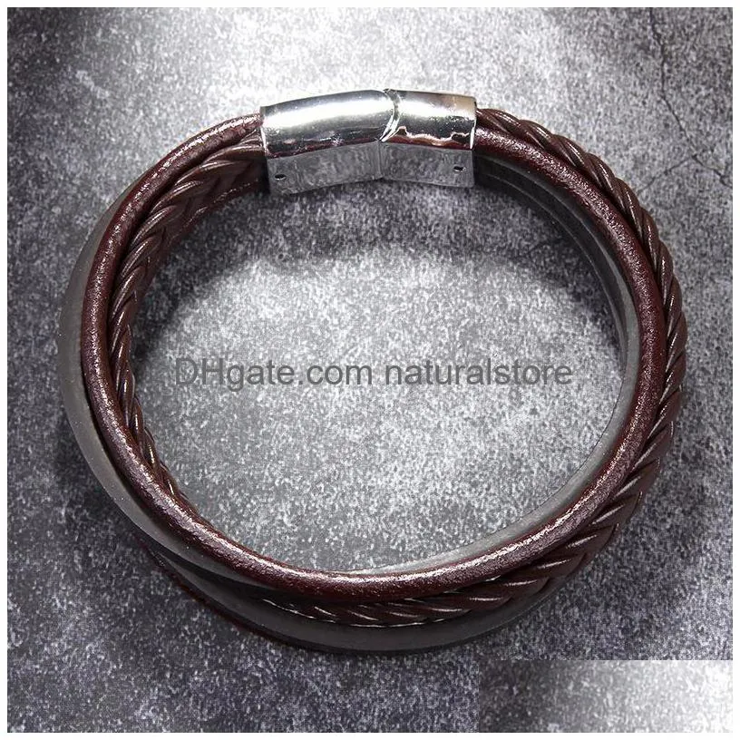 woven braid leather bracelet bangle cuff magnetic button multilayer bracelets wristband women men fashion jewelry will and sandy gift