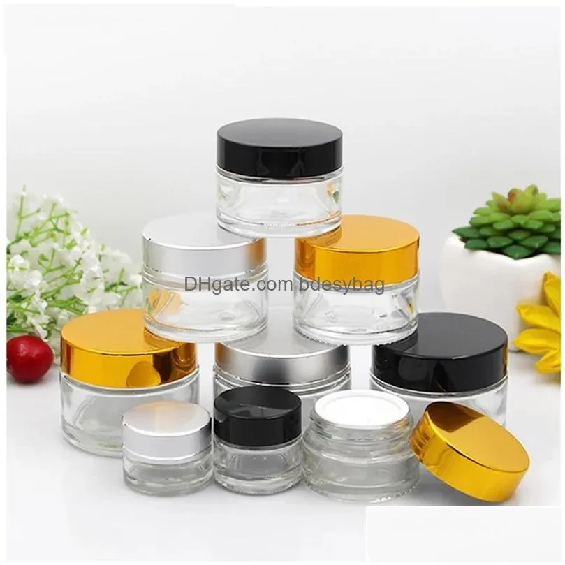 5g 10g glass bottle cosmetic empty jar pot makeup face cream container with black silver gold color lid and inner pad