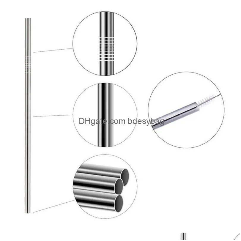 stainless steel straws with cleaning brush straight bend reusable metal drinking straw for cups home kitchen bar accessories