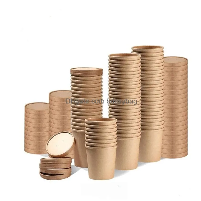 soup cups paper kraft containers bowls disposable bowls ice cream cup with lids
