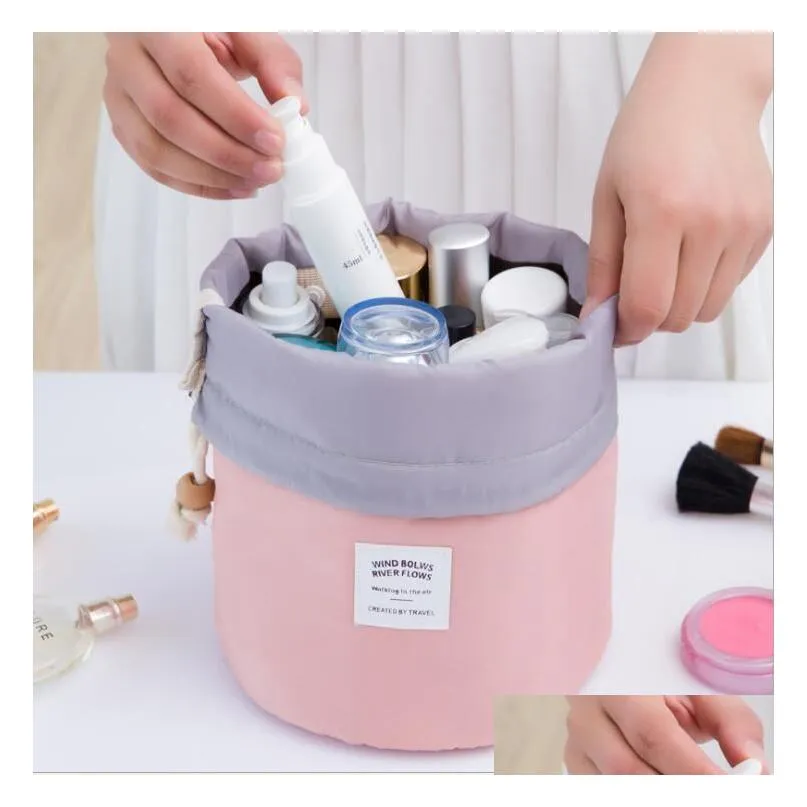 hot style barrel shaped travel dresser pouch cosmetic bag nylon waterproof wash bag makeup organizer storage bag