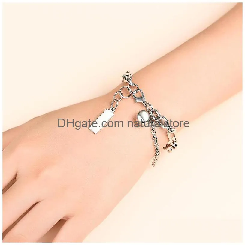 metal ball square tag charm bracelet hip hip chains bracelets bangle cuff for women men fashion jewelry will and sandy new