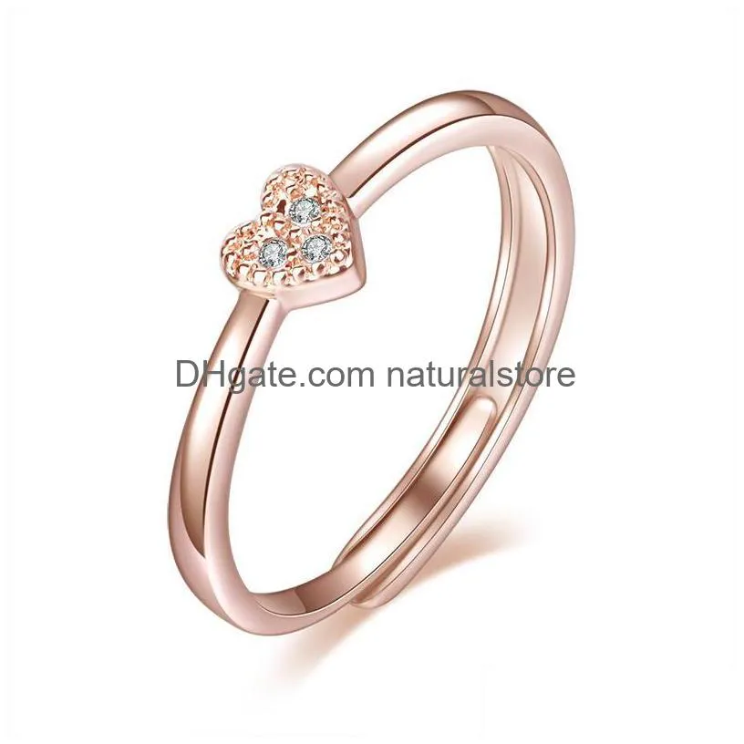 diamond heart shape ring band finger rose gold adjustable open silver engagement rings for women fashion jewelry will and sandy