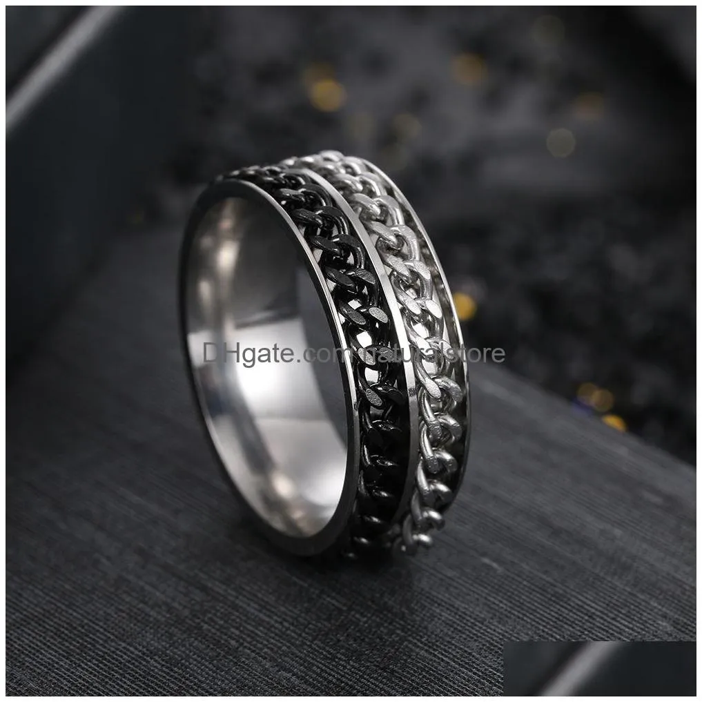 lucky double rotatable chains ring stainless steel spin band rings for men women hip hop fashion jewelry