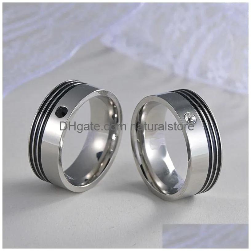 couple ring band stainless steel dripping oil enamel inlaid zircon wedding rings for men women fashion jewelry valentines gift