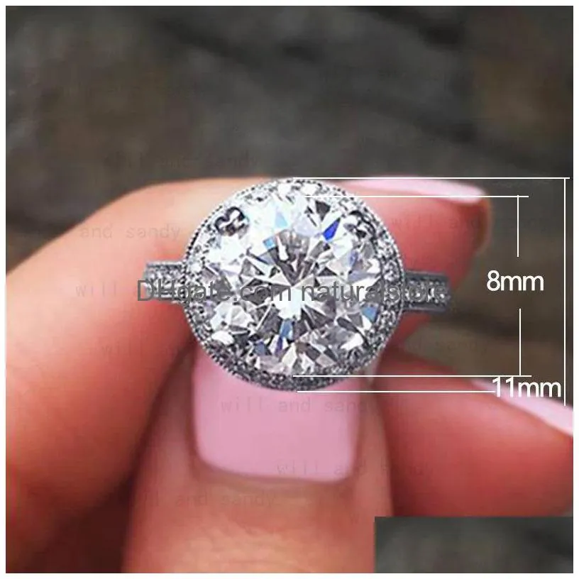 zircon copper round diamond rings for women bling promise engagement wedding ring fine jewelry