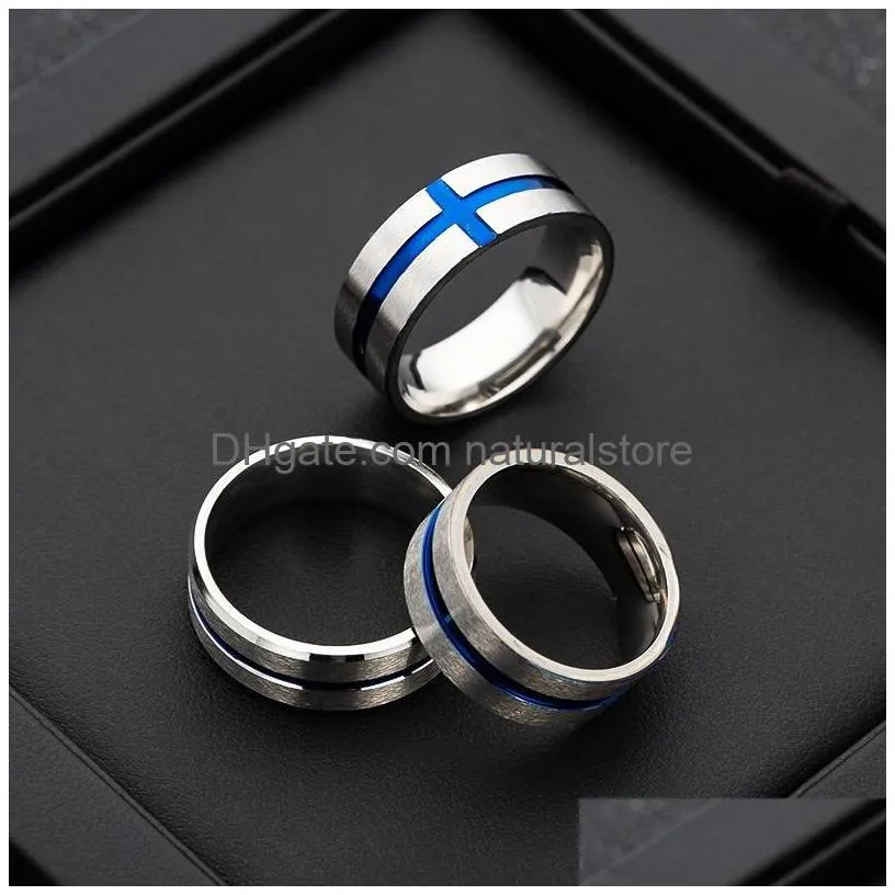stainless steel groove cross band rings blue black gold finger ring women men fashion jewelry will and sandy