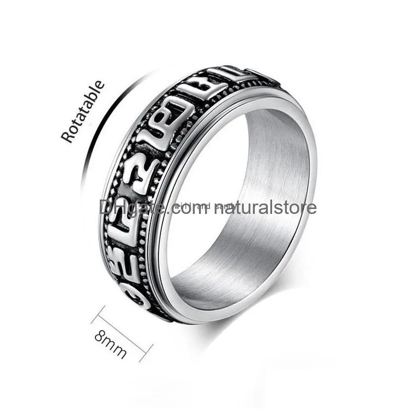 retro stainless steel rotatable ring band finger letter scriptures rotating relieving pressure spinner rings for men women fashion jewelry will and