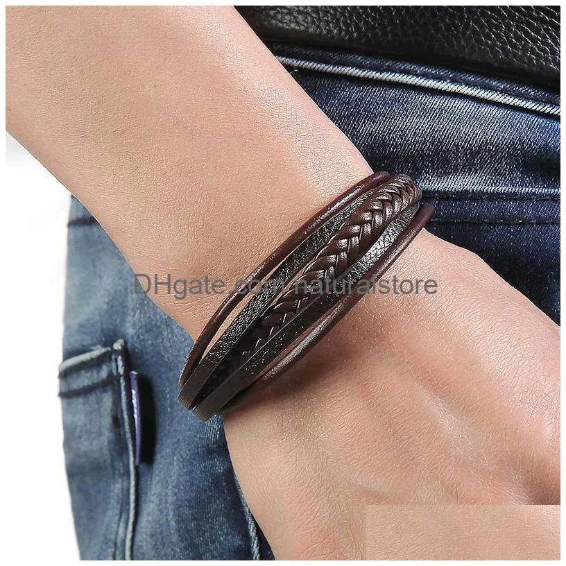woven braid leather bracelet bangle cuff magnetic button multilayer bracelets wristband women men fashion jewelry will and sandy gift