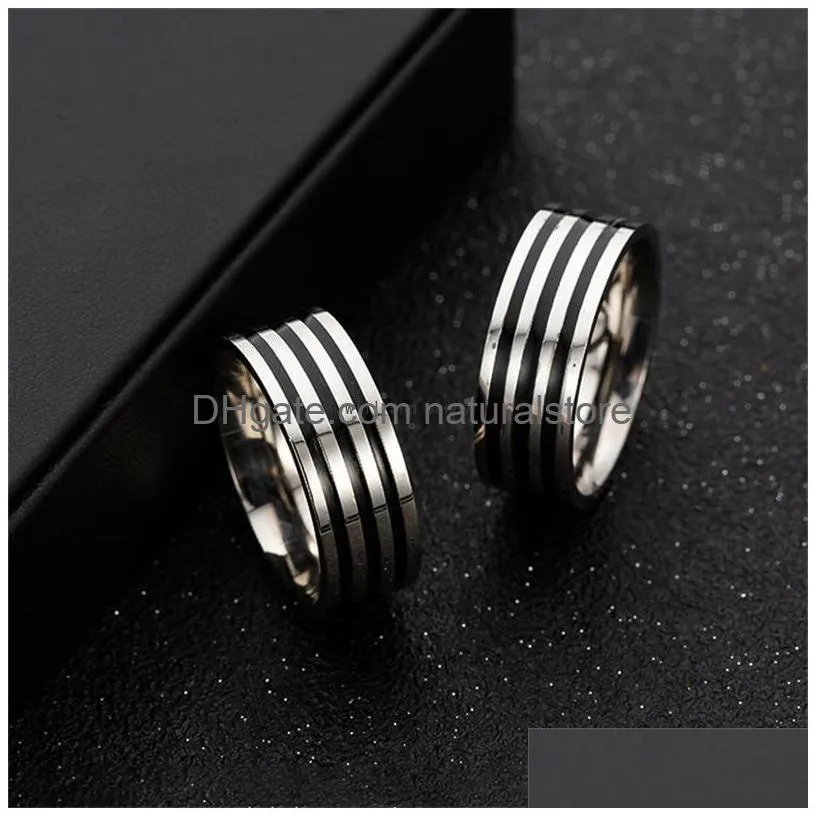 8mm stainless steel black circel ring enamel band women mens finger rings fashion jewelry will and sandy