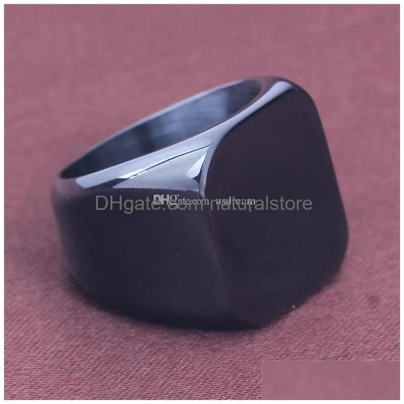 stainless steel square blank motorcycle band ring black gold championship men rings hip hop fashion jewelry will and sandy gift