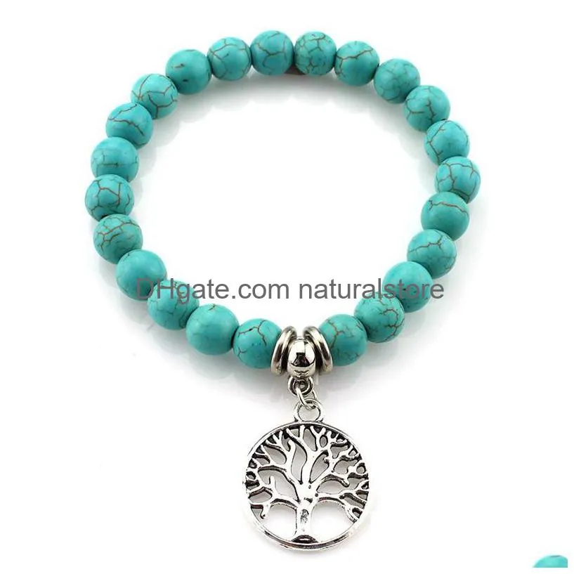 turquoise beaded bracelets strand owl elephant tree of life charm bracelet bangle cuffs for women fashion jewelry will and sandy gift