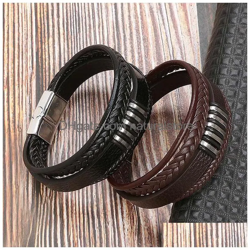 multilayer leather wrap bracelet bangle cuff metal clasp wristband for women fashion jewelry