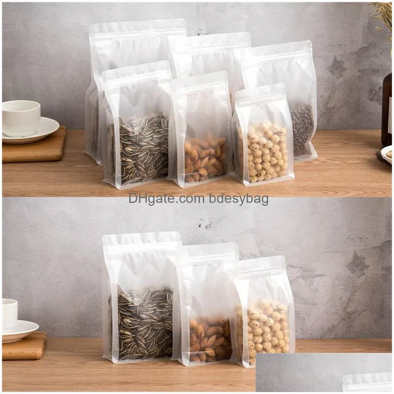 frosted stand up matte plastic zipper bag translucent flat bottom pouch coffee snack cookie packaging pouches