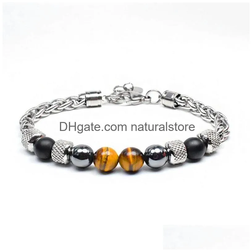 stainless steel tiger eye beads bracelets natural stone bracelet for men hip hop fashion jewelry will and sandy