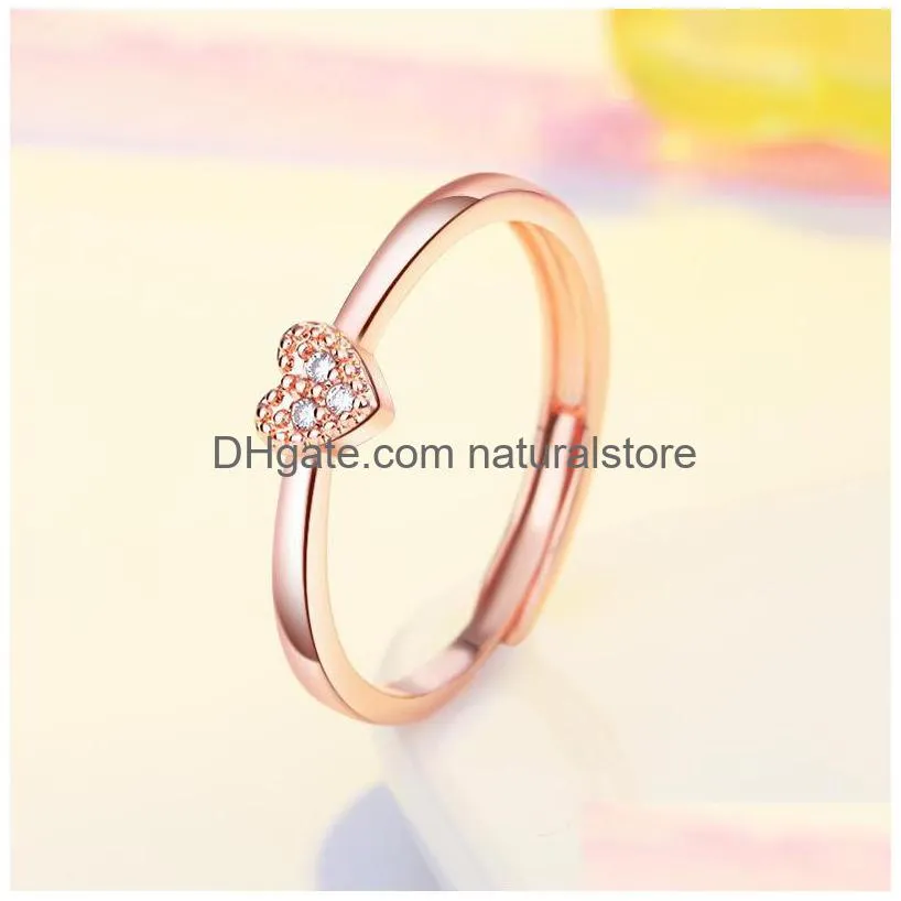 diamond heart shape ring band finger rose gold adjustable open silver engagement rings for women fashion jewelry will and sandy
