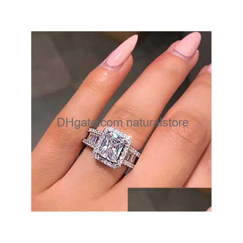 square zircons diamond ring  engagement rings for women wedding fashion jewelry 080519