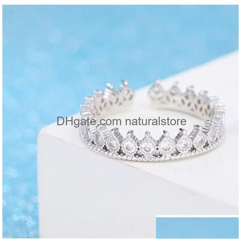 diamond crown cluster rings open adjustable silver engagement wedding ring for women fashion jewelry will and sandy