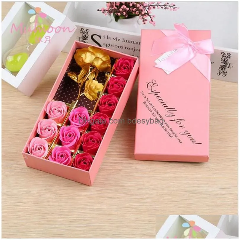 artificial soap rose flowers for women lovers valentine day gift bouquet gold foil roses soap flower