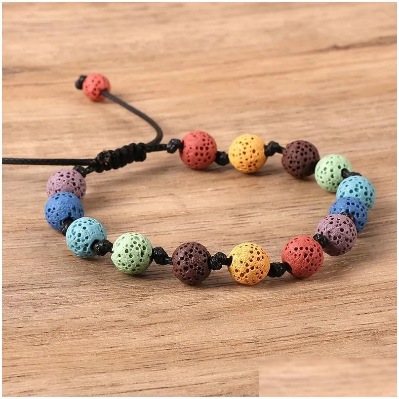 colored lava stone ethnic bracelet hand weaving adjustable bracelets for women men jewelry