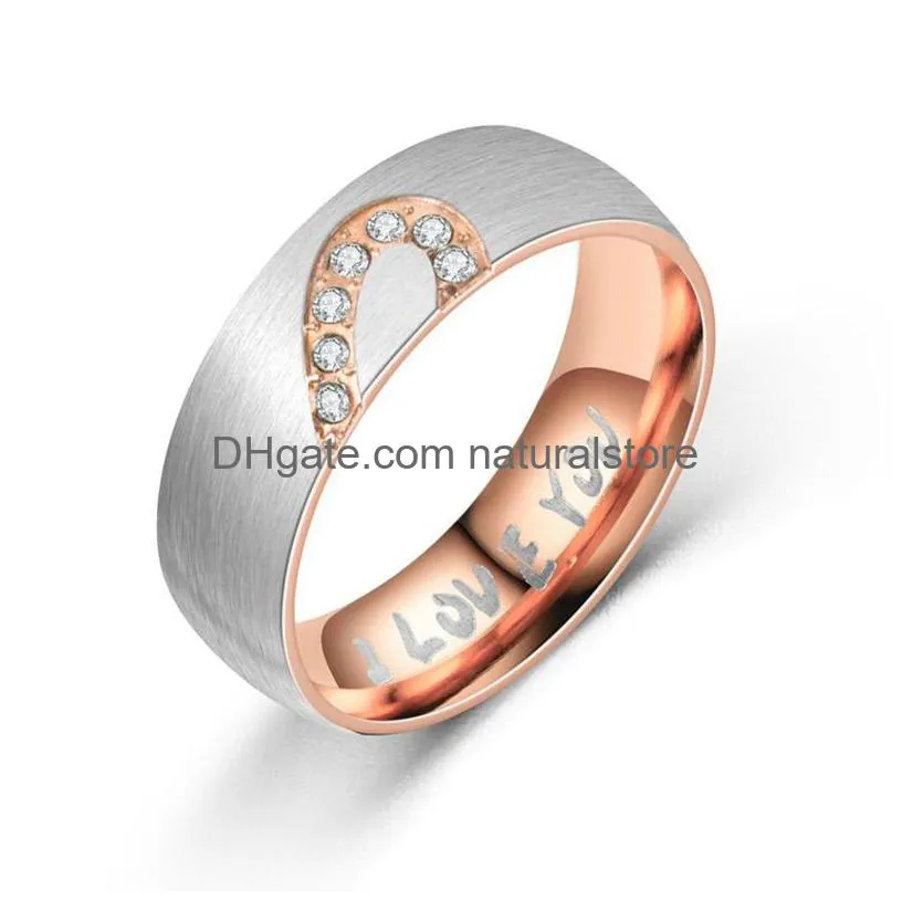 stainless steel i love you ring diamond half heart ring couple rings engagement wedding ring for women mens will and sandy fashion