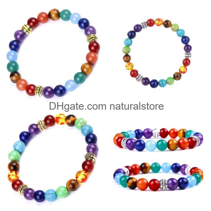 8mm amethyst 7 chakra stone bracelet strand red agate yoga gemstone beaded bracelets wristband for men women fashion jewelry