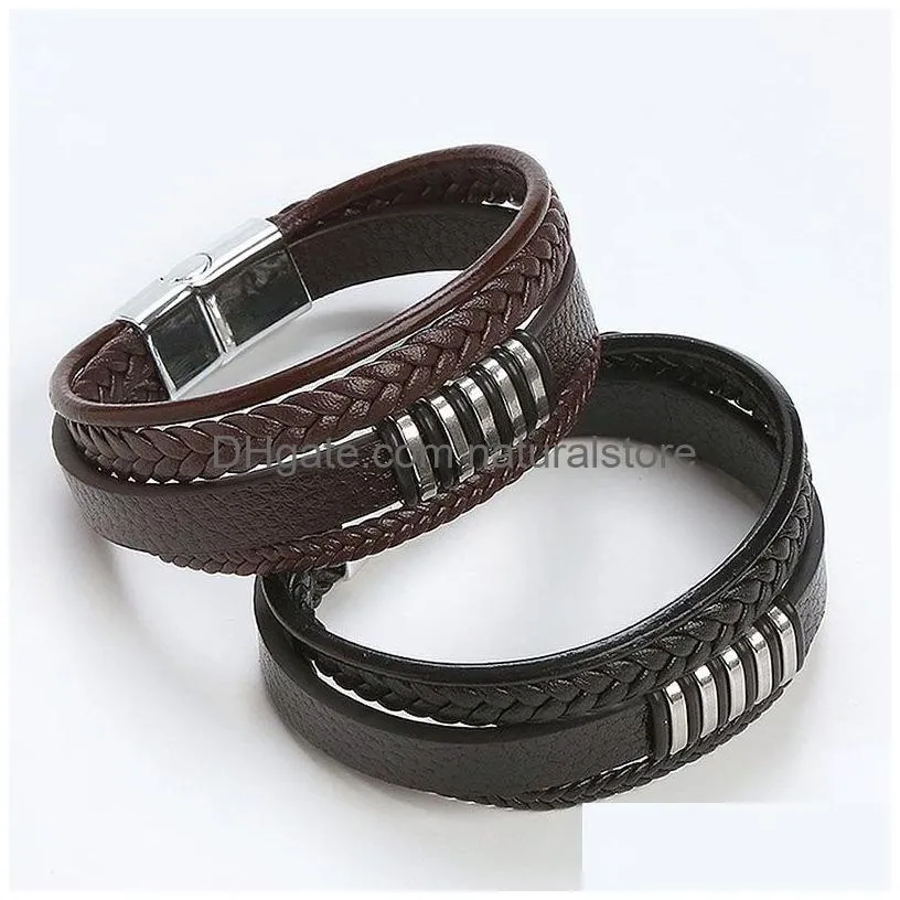 multilayer leather wrap bracelet bangle cuff metal clasp wristband for women fashion jewelry