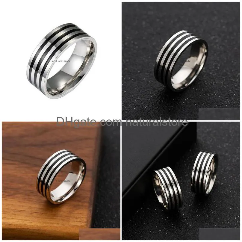 8mm stainless steel black circel ring enamel band women mens finger rings fashion jewelry will and sandy