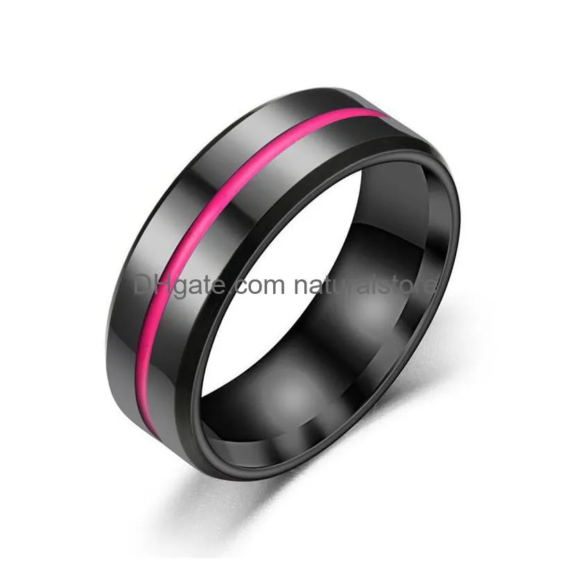 stainless steel black ring band enamel ribbon ring engagement wedding women mens fine fashion jewelry gift