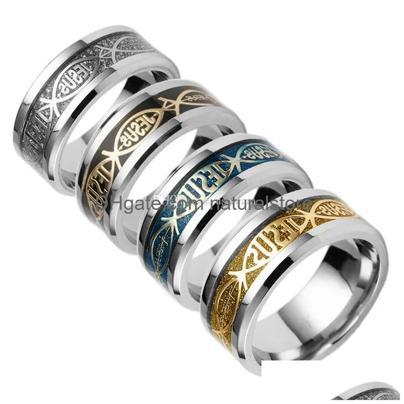 stainless steel christian jesus rings silver gold ring band women mens believe religion will and sandy fashion jewely