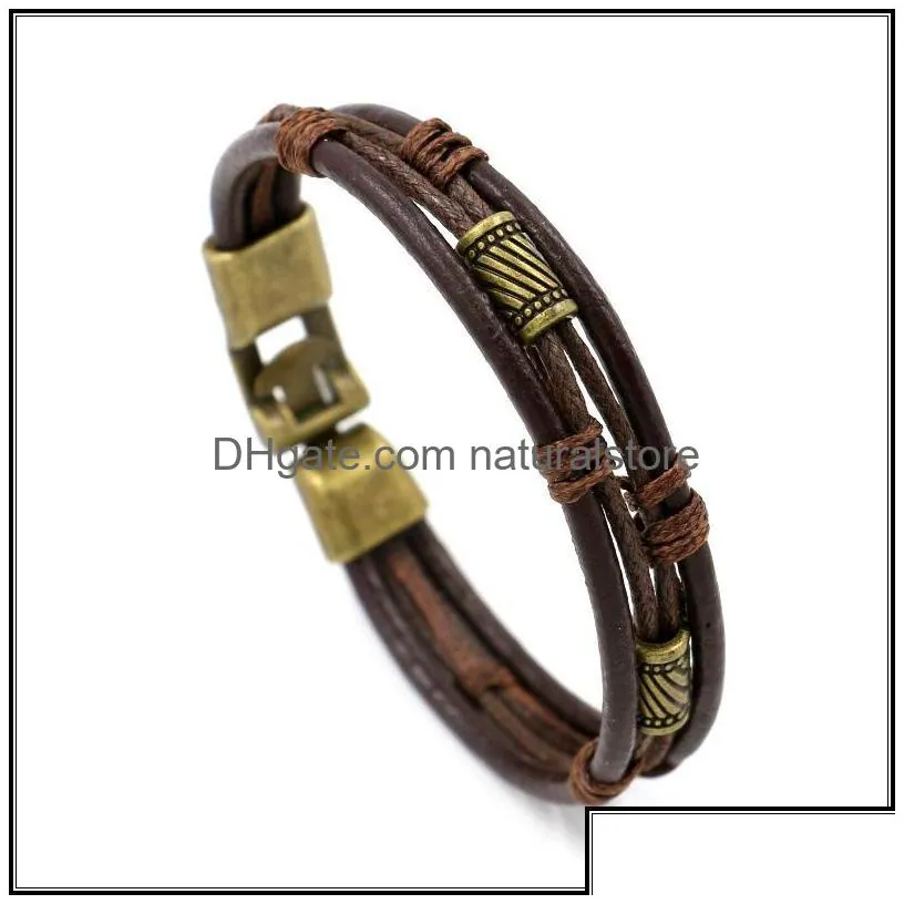 mens retro leather bangle bracelet wristband multilayer brown woven rope bracelets bangles cuff fashion jewelry will and sandy gift