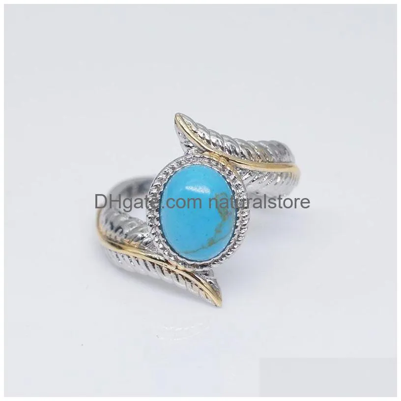 retro feather turquoise ring blue diamond rings band fashion jewelry for women christmas gift 080351