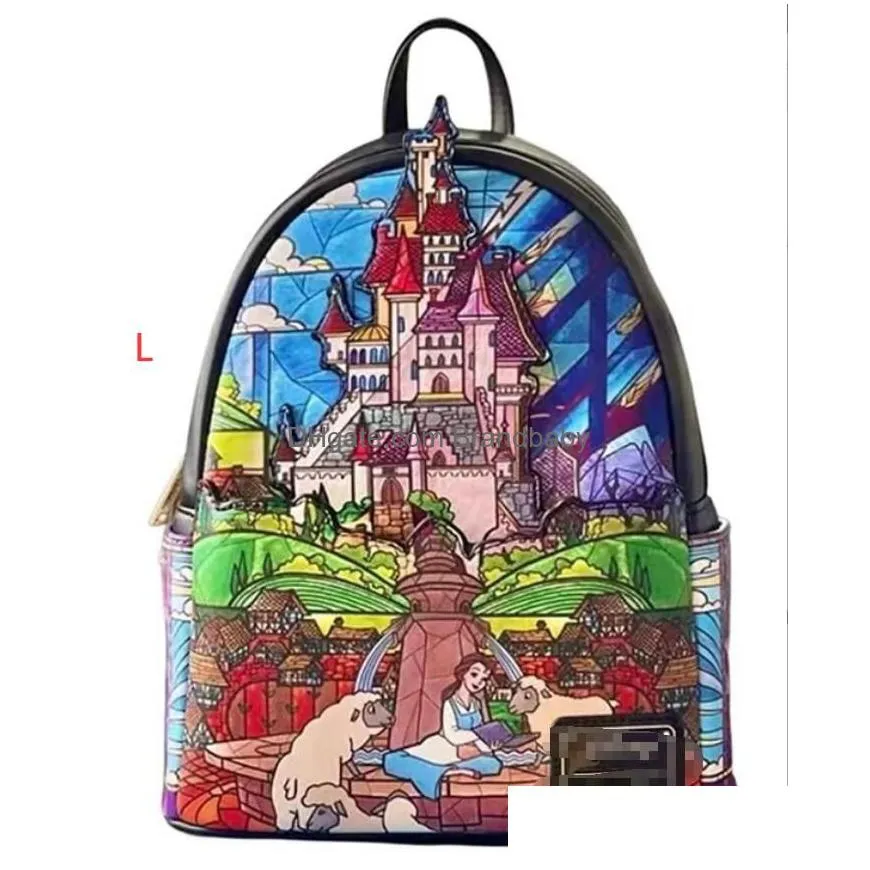 ins fashion cartoon design pu leather zipper backpack loun ge double shoulder bag student backpack festival gift