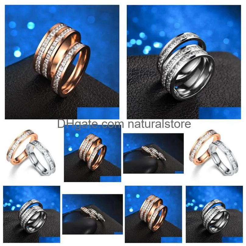 stainless steel ring cluster rose gold diamond zircon couple wedding rings bands women men fashion will and sandy drop ship