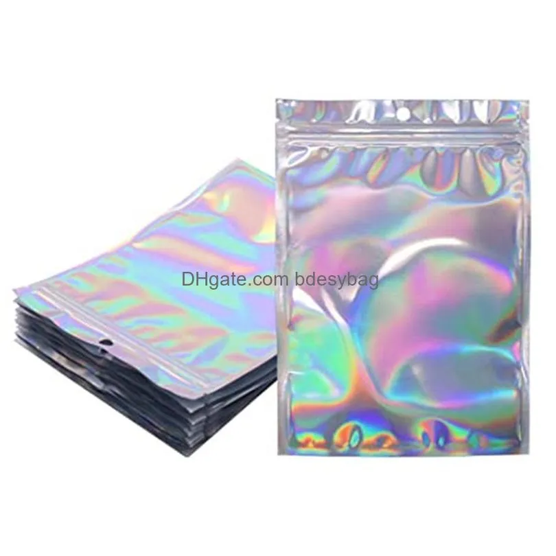 plastic zipper bag laser holographic aluminum foil pouch bags smell proof reclosable pouches for food snack