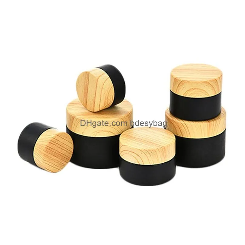 5g 10g 15g 20g 30g 50g black frosted glass cosmetic jars cream bottle refillable packing container with imitated wood grain lids and inner