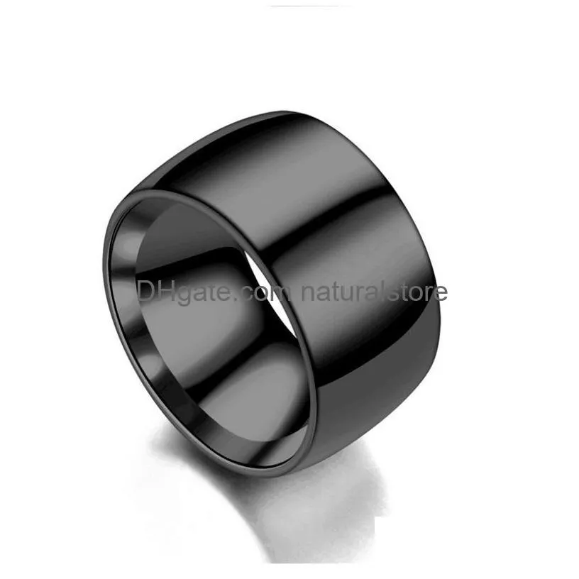 width 12mm stainless steel blank ring band finger black gold rings for men women fashion jewelry will and sandy