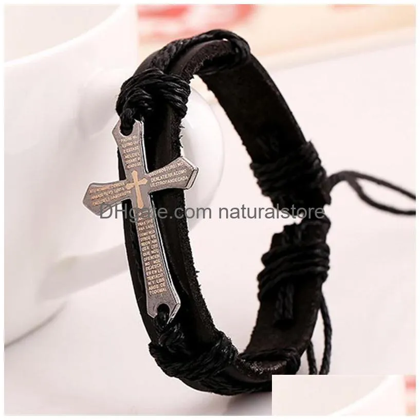 christian scripture cross bracelets genuine leather wristband bible fashion jewelry for men women