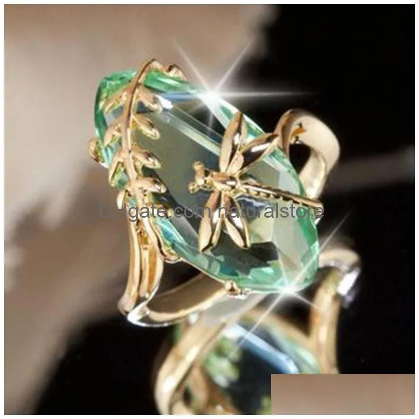 green pink crystal dragonfly rings women gold ring fashion jewelry gift will and sandy