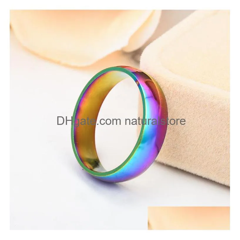 stainless steel rainbow ring band colorfull simple rings womens mens fashion jewelry will and sandy gift