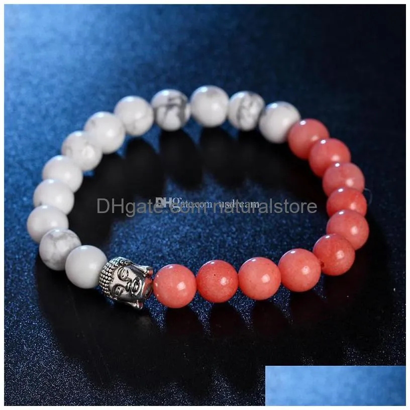 buddha head nature stone beaded strands bracelet agate lava wristband women mens bracelets will and sandy fashion jewelry gift