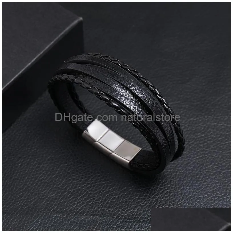 retro leather multi layer wrap bracelet stainless steel buckle bracelets fashion mens bangle cuff wristband jewelry will and sandy