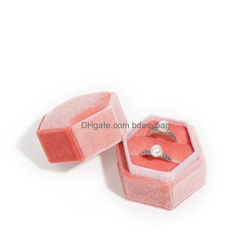 hexagonal velvet jewelry box ring pendant earring packaging gift boxes for proposal engagement wedding