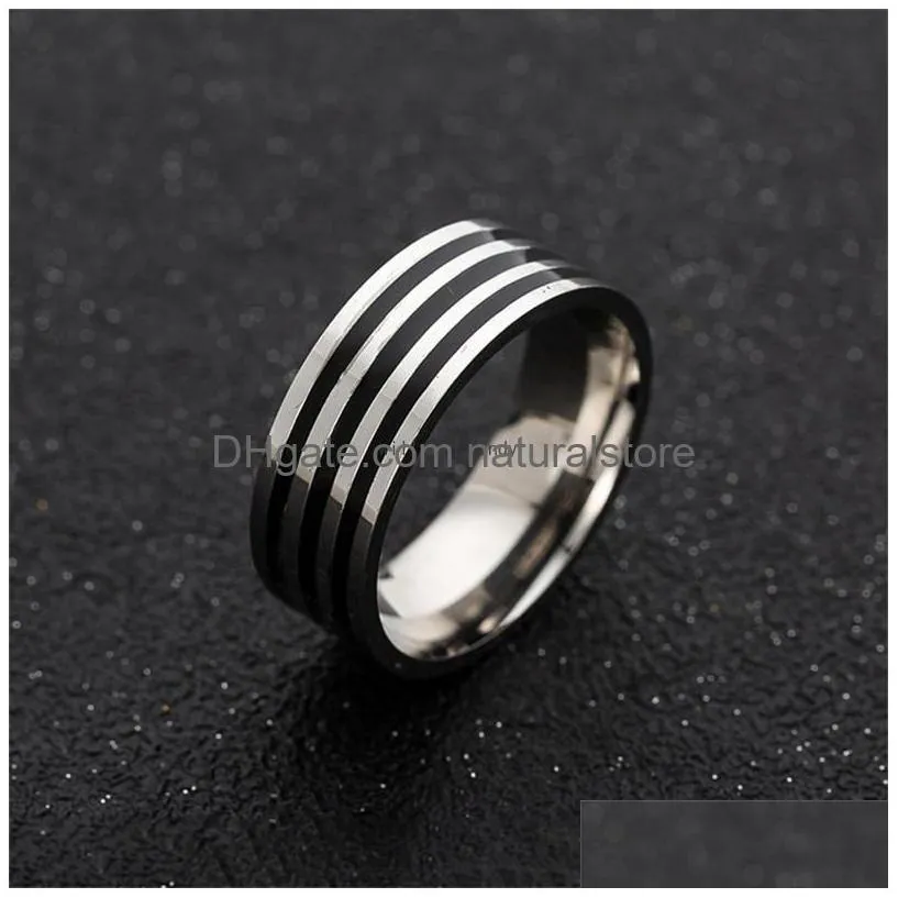 8mm stainless steel black circel ring enamel band women mens finger rings fashion jewelry will and sandy