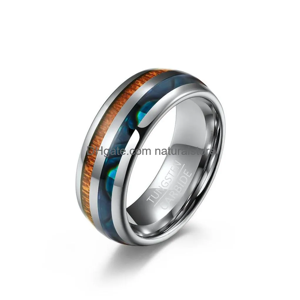 tungsten steel inlay wood ring band opal shell ring for men women hip hop fashion fine jewelry will and sandy