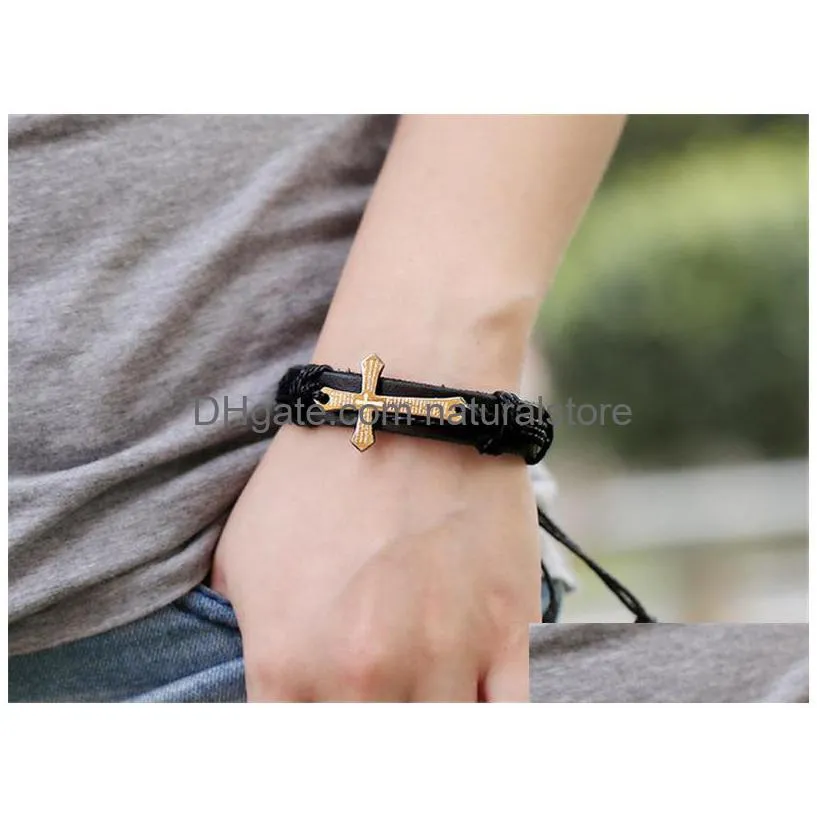 christian scripture cross bracelets genuine leather wristband bible fashion jewelry for men women