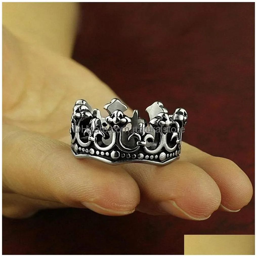 retro black ancient silver crown ring band finger rings for women men fashion jewelry will and sandy