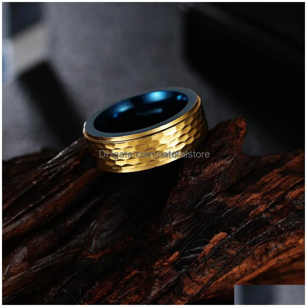 8mm blue gold two-tone tungsten steel ring band finger men rough hip hop punk carbide rings fashion jewelry gift will and sandy